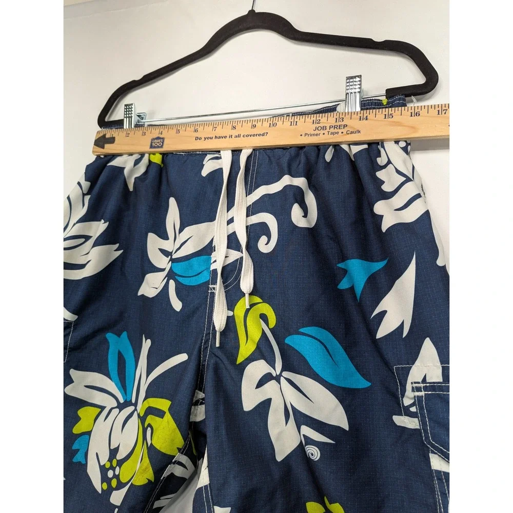 Kanu Surf Mens Swim‎ Trunks Board Shorts Navy Floral Print Cargo Pockets Size L